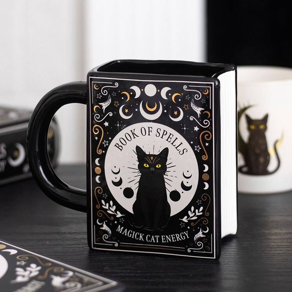 Something Different - Black Cat Magick Book of Spells Book Shaped Tasse - Noir